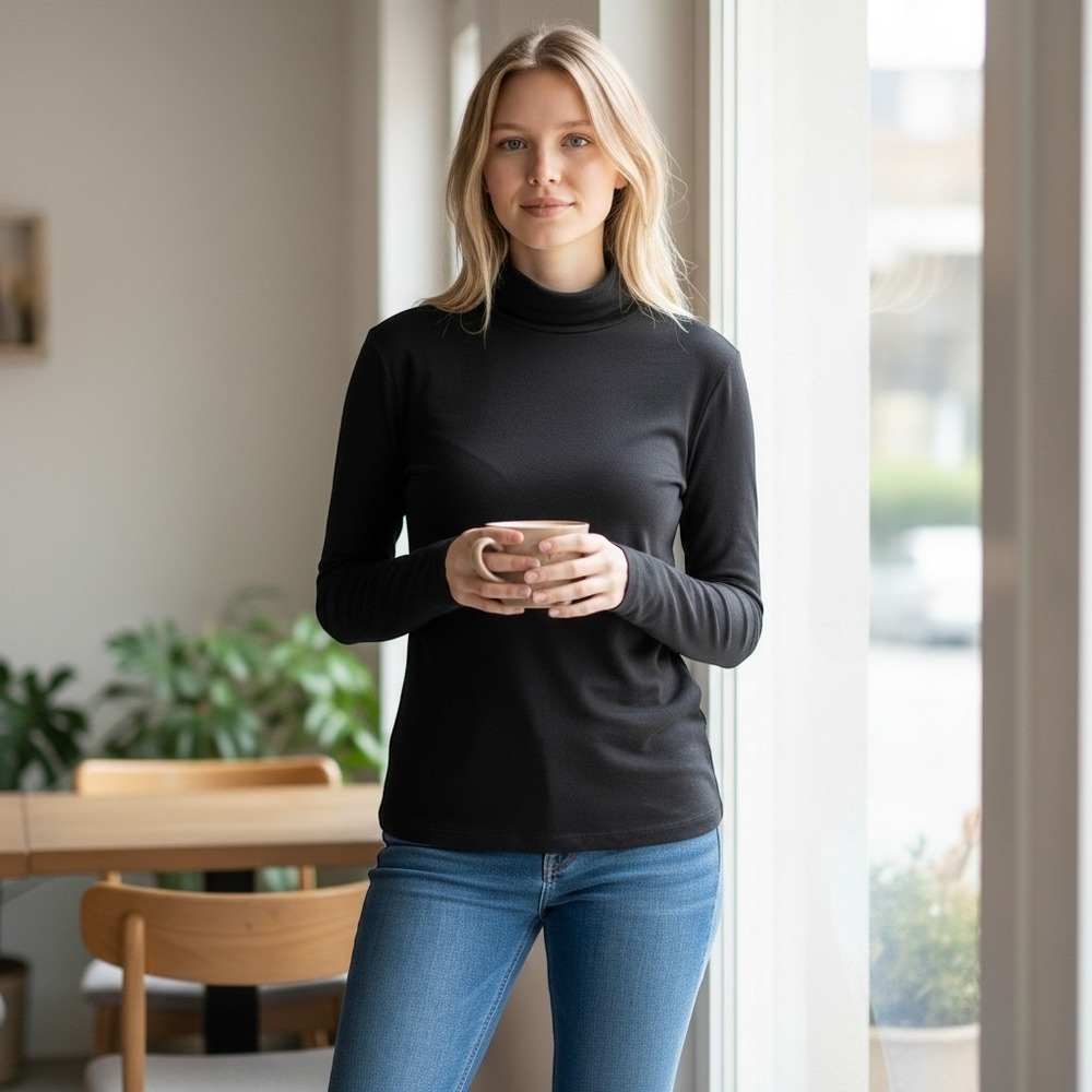 Cabi Tailored Turtleneck 4367 Black Long Sleeve Mock Neck Zip Top M